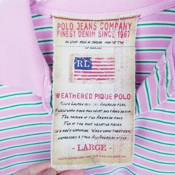 Ralph Lauren Weathered Pique Striped Polo Shirt, size Large - Picture 3 of 8
